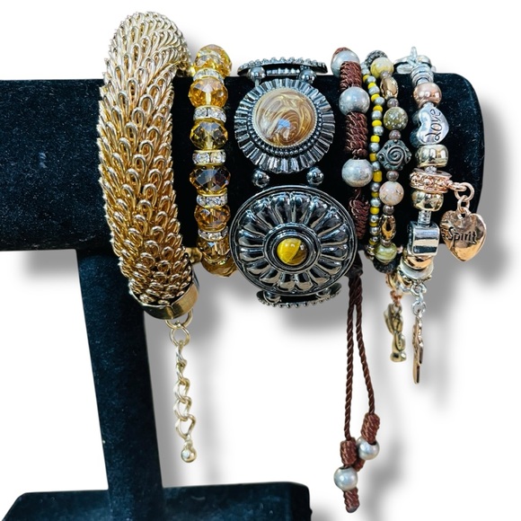 Elegant Gold and Brown Assortment of Bracelets - Picture 2 of 7